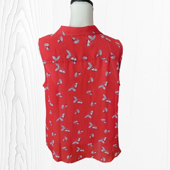 Christopher & Banks Red with White Cherries Sleeveless Blouse in Size PXL - Picture 3 of 4